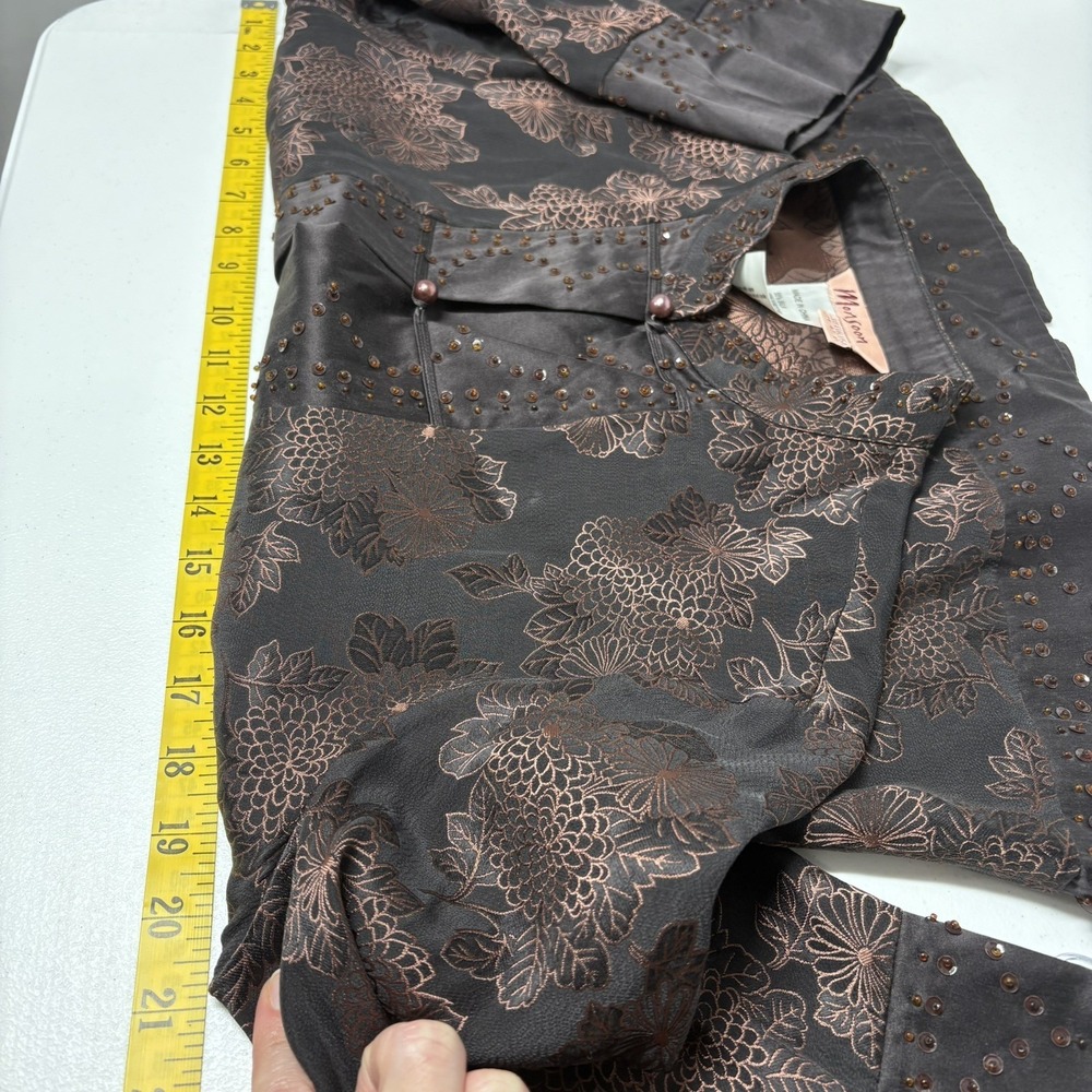 VTG Monsoon Womens Embellished Oriental Top Size 10 Brown Y2K Floral Silk Blend - Picture 12 of 13
